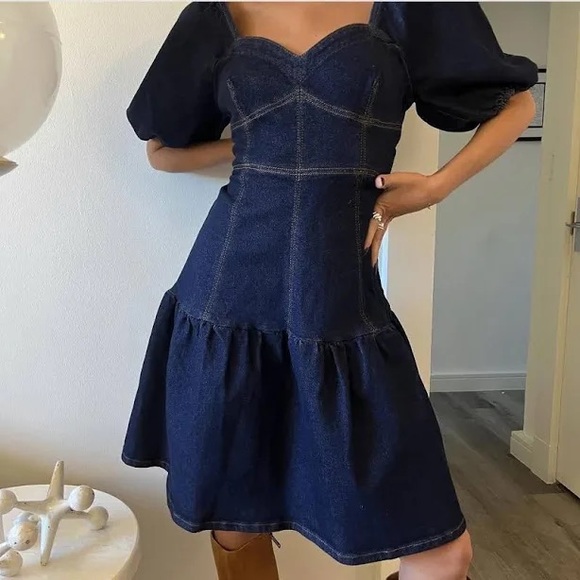 Gestuz Denim Puff Sleeve Dress - Picture 2 of 7